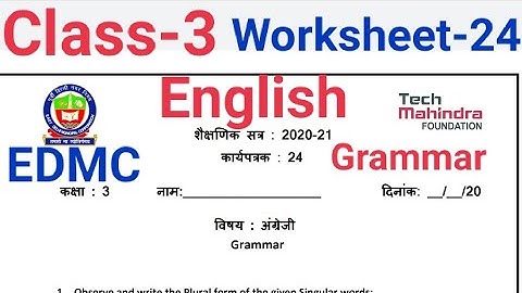 EDMC Class 3 Worksheet 24 English Grammar(Change the number singular plural,jumbled words,animals)
