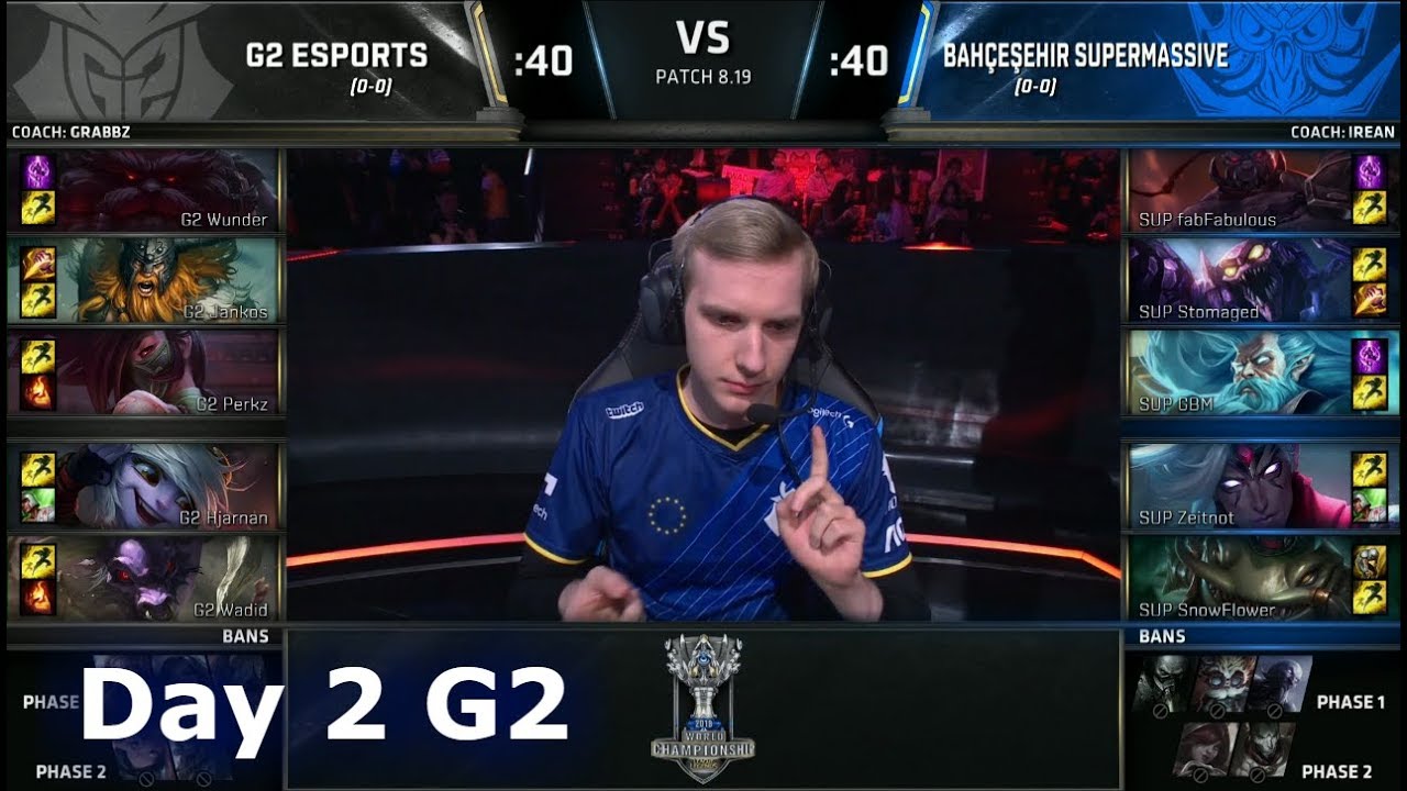 G2 Vs Sup Day 2 Play In Stage S8 Lol Worlds 18 G2 Esports Vs Supermassive Youtube