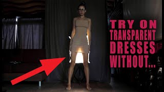 Try on short transparent dresses without...