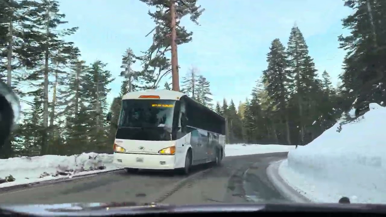 Driving in to Yosemite California USA January 2026. 