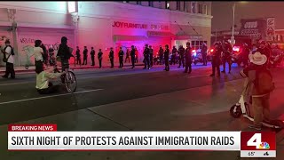 Sixth night of protests against immigration raids in Los Angeles