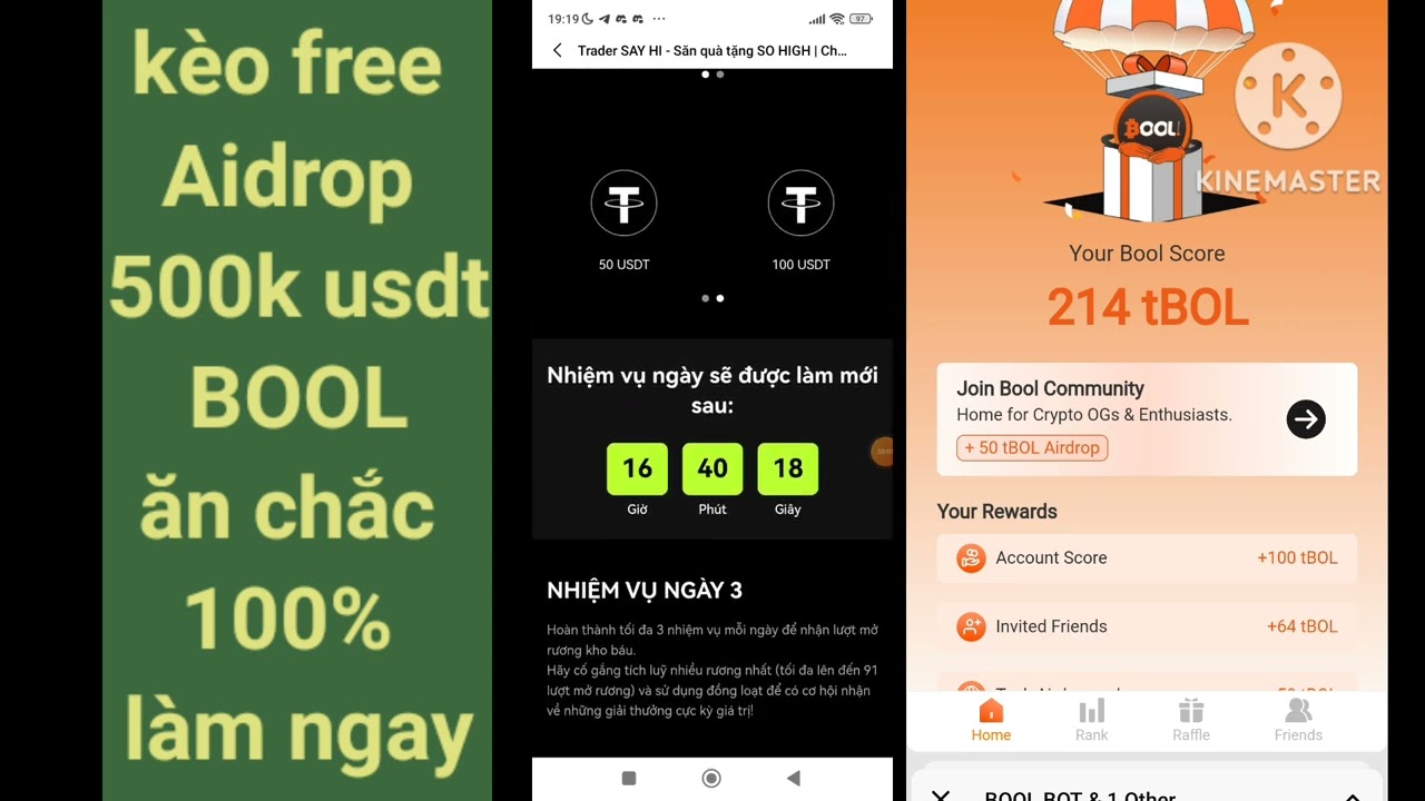 kèo free Aidrop 500k USDT BOOL NETWORK ăn chắc 100%, làm ngay