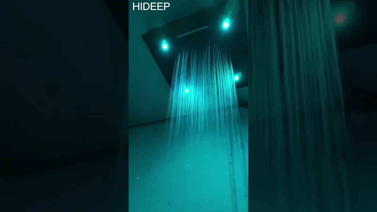 Ceiling Embedded Stainless Steel Rain and Misty LED Shower Head Hot Cold Bathroom Shower Faucet Set.