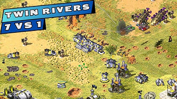 Twin Rivers - 7 Vs 1 - Red Alert 2 Gameplay - Yuri