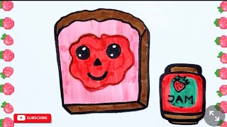 🍓 Draw & Paint Strawberry Toast with Jam 🍞 | Easy Food Drawing & Colouring for Kids