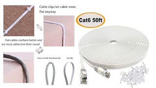 Amazon Cat 6 Ethernet Cable 50 ft White - Flat Internet Network Lan patch cords – , modem –