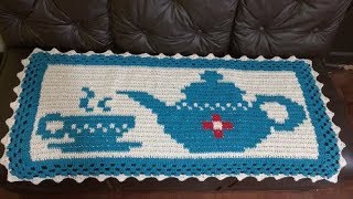 Tapete grande de crochê bule e xícara, com fio conduzido, fácil de fazer ( 4/4 )