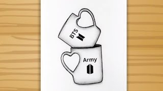 BTS Cup Drawing - pencil sketch / how to draw BTS army / BTS Army drawing easy /  Drawing easy art