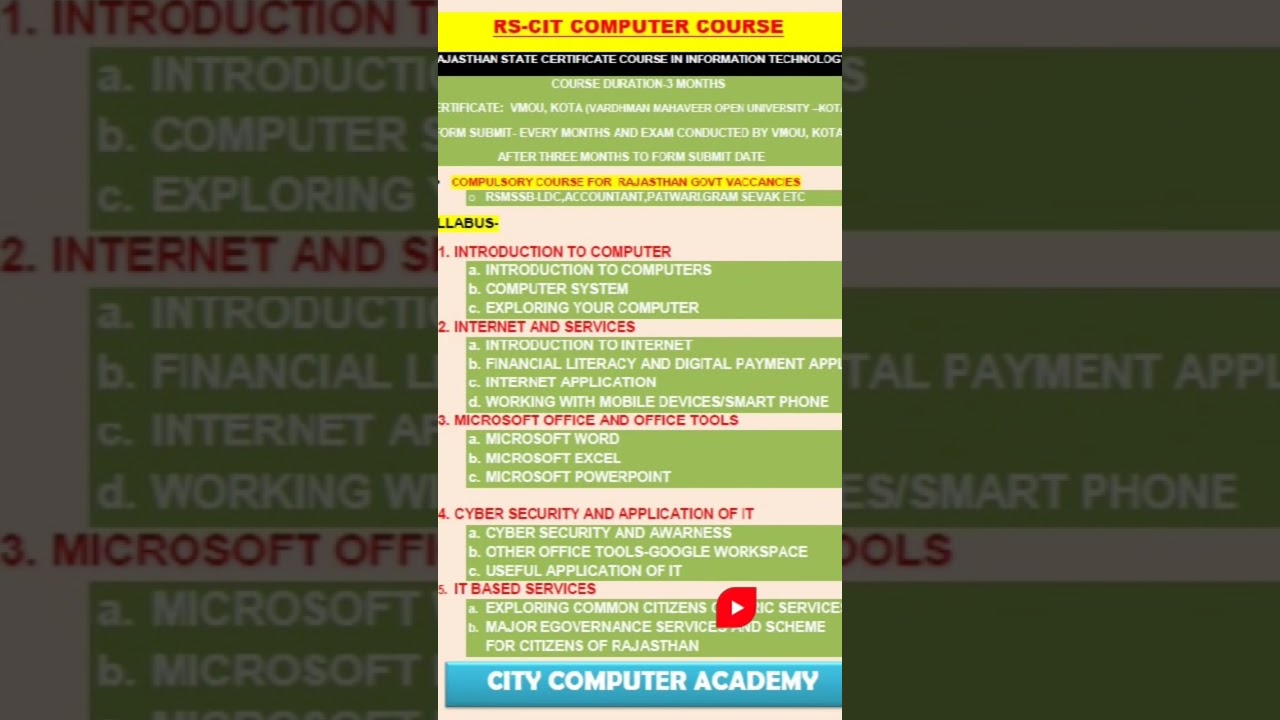 RS-CIT COURSE |ABOUT RS-CIT COURSE | RS-CIT  SYLLABUS 