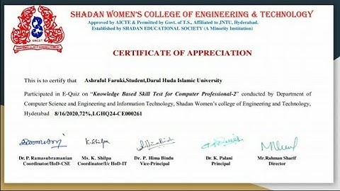 Free Quiz Certificate. Online Quiz on CSE.Computer Professional Test.