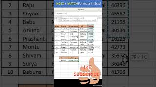 HOW TO USE INDEX+MATCH FUNCTION IN EXCEL #excel #excelformula #exceltips #exceltips #msoffice