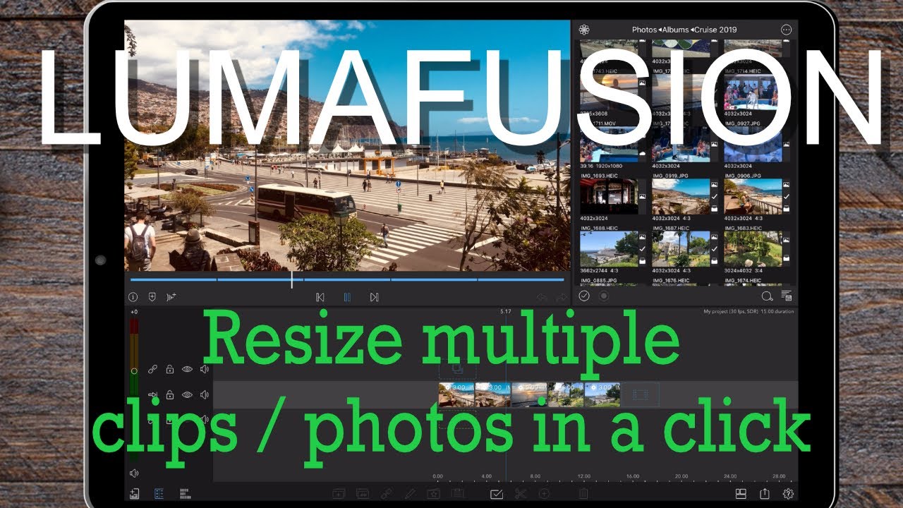 Bulk resize items in Lumafusion tutorial - tip for photo resizing