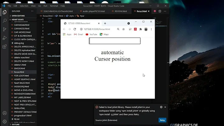 Automatic Cursor position with JavaScript, html