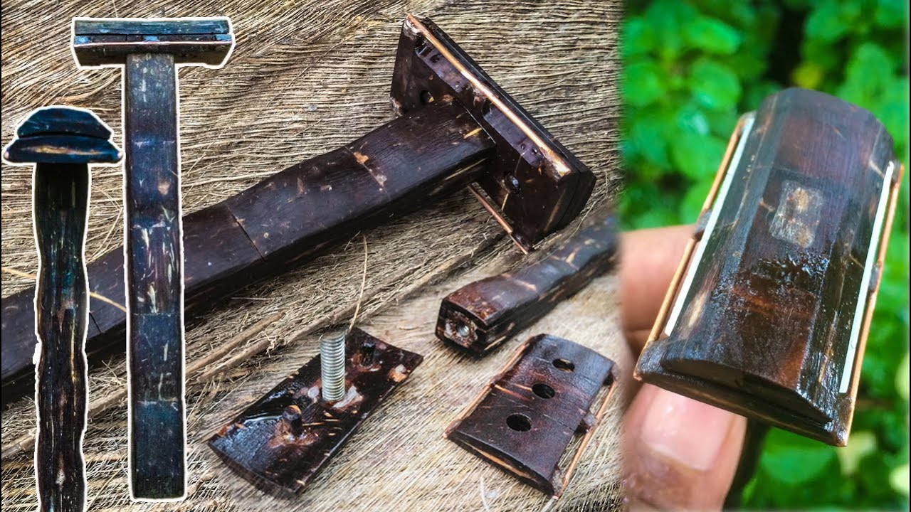 Clamshell Razor Shaving Razor made from coconut shell for a natural shave / ස්වාභාවික රැවුල ...