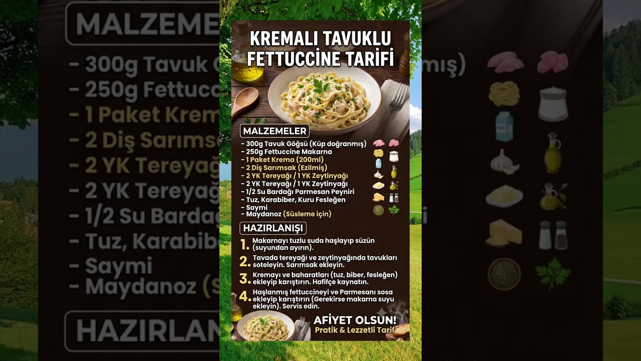 Kremalı Tavuklu Fettuccine Tarifi 🍝 | 20 Dakikada Restoran Lezzeti! #shorts