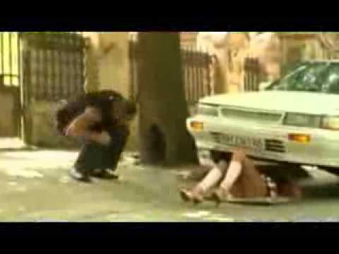 Funny and naked   Naked girl under car