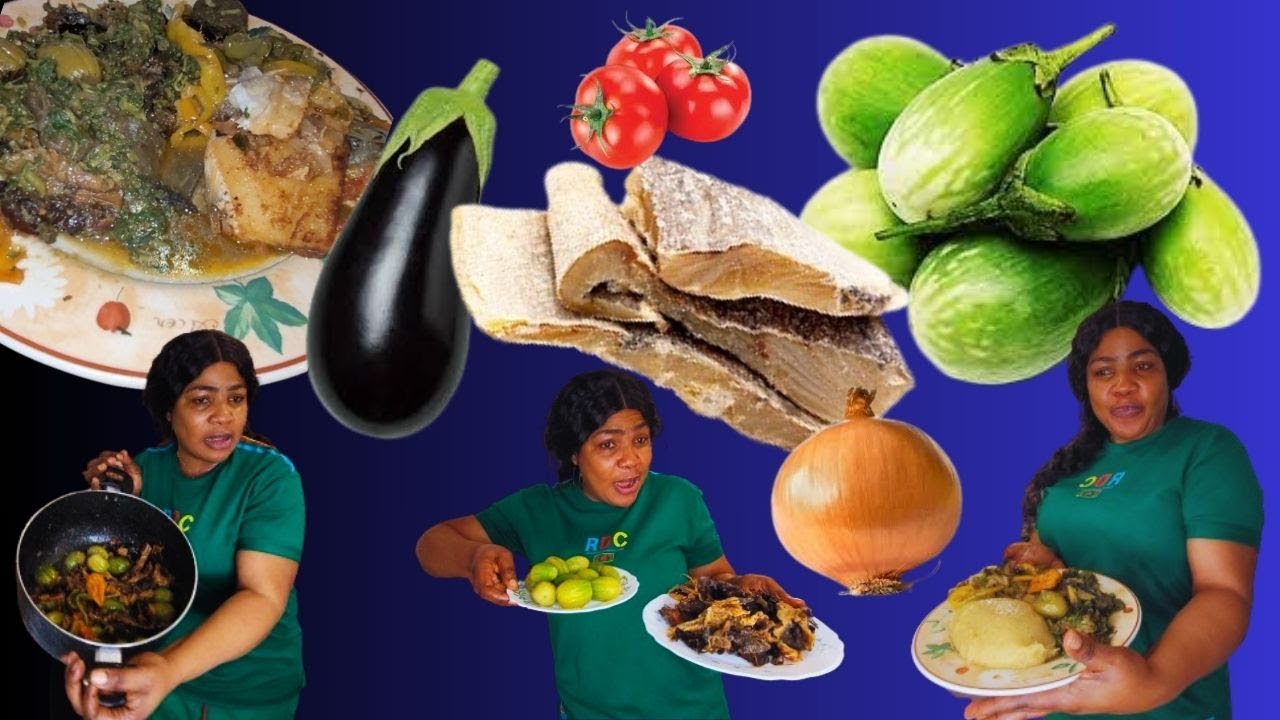 Bi teku teku Recette Congolaise/ Légumes vert aux aubergines/ avec poisson salé Whouuuuuuu