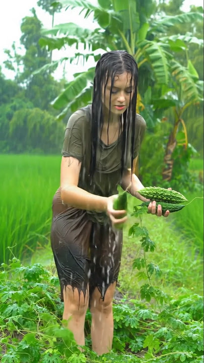 Memetik pare di kebun nenekku