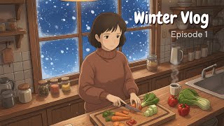 Cozy Winter Night Routine & Cooking ASMR 🍃 | Village life | Snow Fall❄️ | Studio Ghibli Style screenshot 5