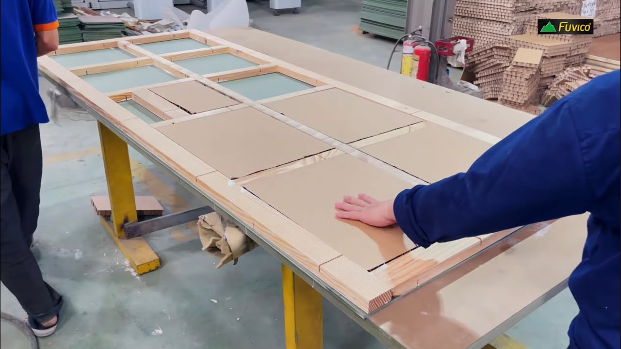 Full Quy trình dây chuyền máy làm cánh cửa căn hộ ván công nghiệp 3 lớp 