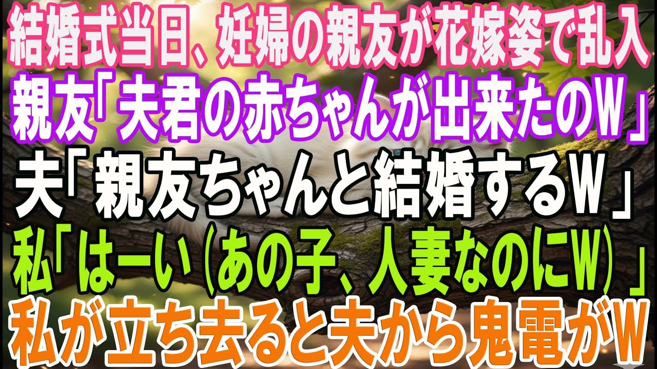 【スカッとする話】結婚式当日、妊婦の親友が花嫁姿で乱入。親友「夫君の赤ちゃんが出来たのw」夫「親友ちゃんと結婚するw」私「はーい（あの子、人妻なのにw）私が立ち去ると夫から鬼電がw
