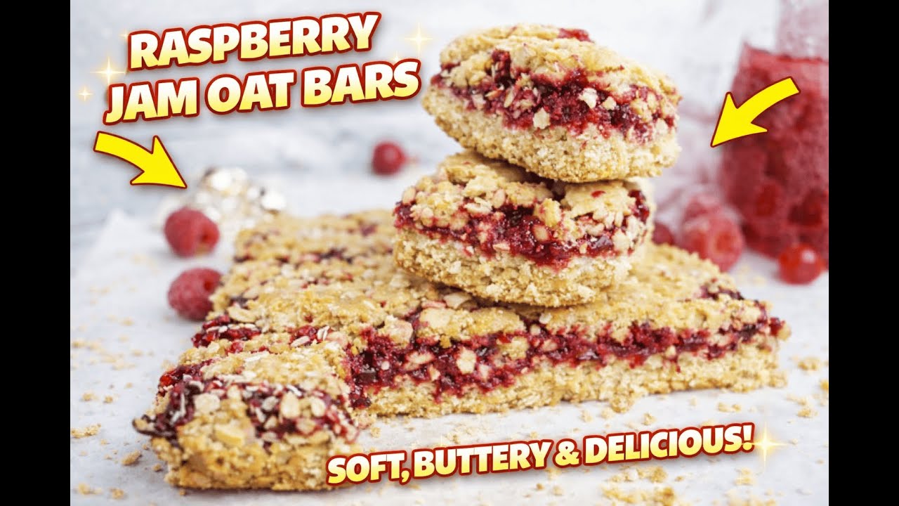 Raspberry Jam Oat Bars | Soft & Buttery Bakery-Style Dessert Bars