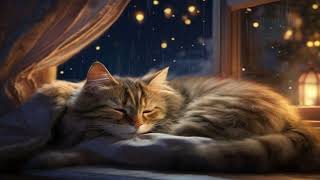 Purrfect Relaxation: Cat's Soothing Purring Sounds During Rainstorm for Deep Sleep & Insomnia Relief