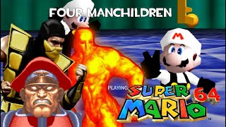 Four Manchildren Playing Super Mario 64