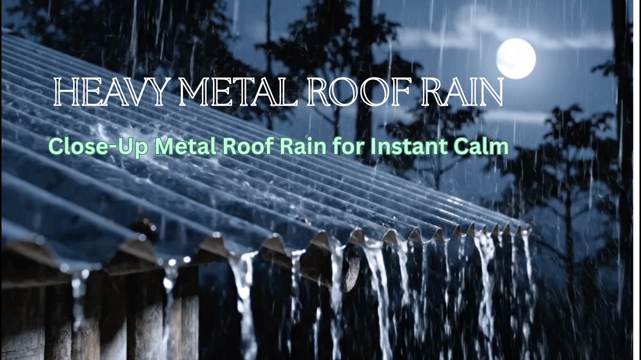 Heavy Rain on Metal Roof at Night 🌧️ Full Moon Jungle Cabin | 8 Hours Rain Sounds for Deep Sleep