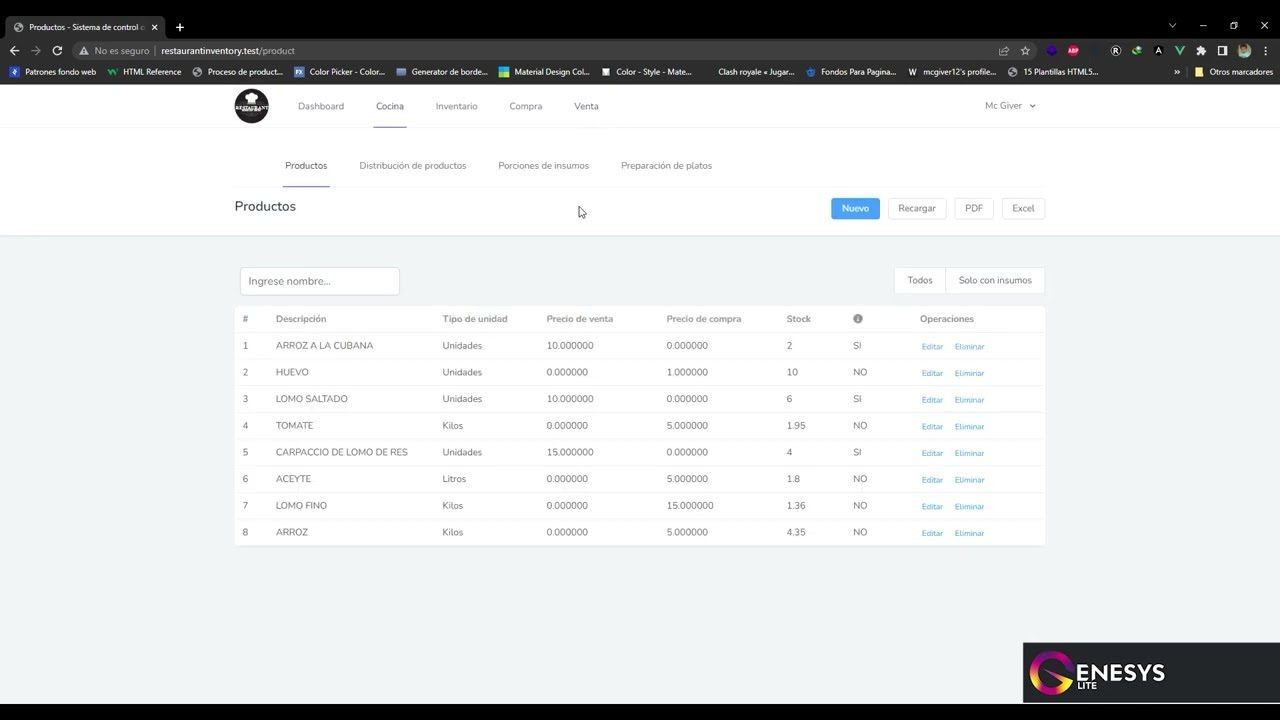 Sistema de inventario de restaurante