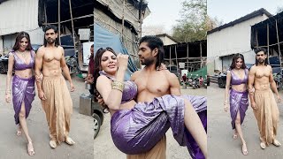 Sherlyn Chopra With Co-Actor Spotted At On Location Set Film City