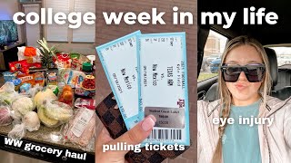 week in my life college vlog | eye injury, ww grocery haul &amp; lots of homework
