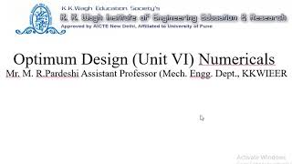 Optimum Design Numericals Solving Technique