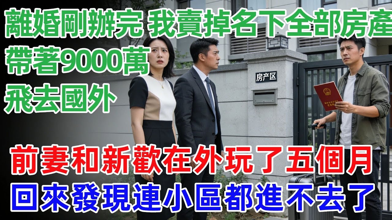 離婚手續剛辦完，我賣掉名下全部房產，帶著9000萬飛去國外，前妻和新歡在外面玩了五個月回來，發現連小區都進不去了