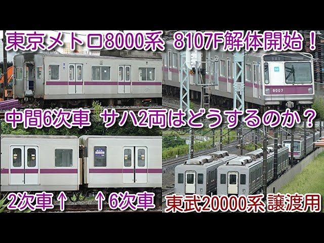 解体開始！東京メトロ半蔵門線8000系 8107F解体開始！】中間6次車 サハ