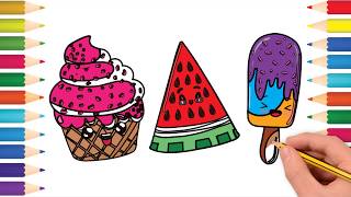 Cara Menggambar dan Mewarnai Es Krim Halaman | Rainbow Ice cream Coloring Pages For Kids