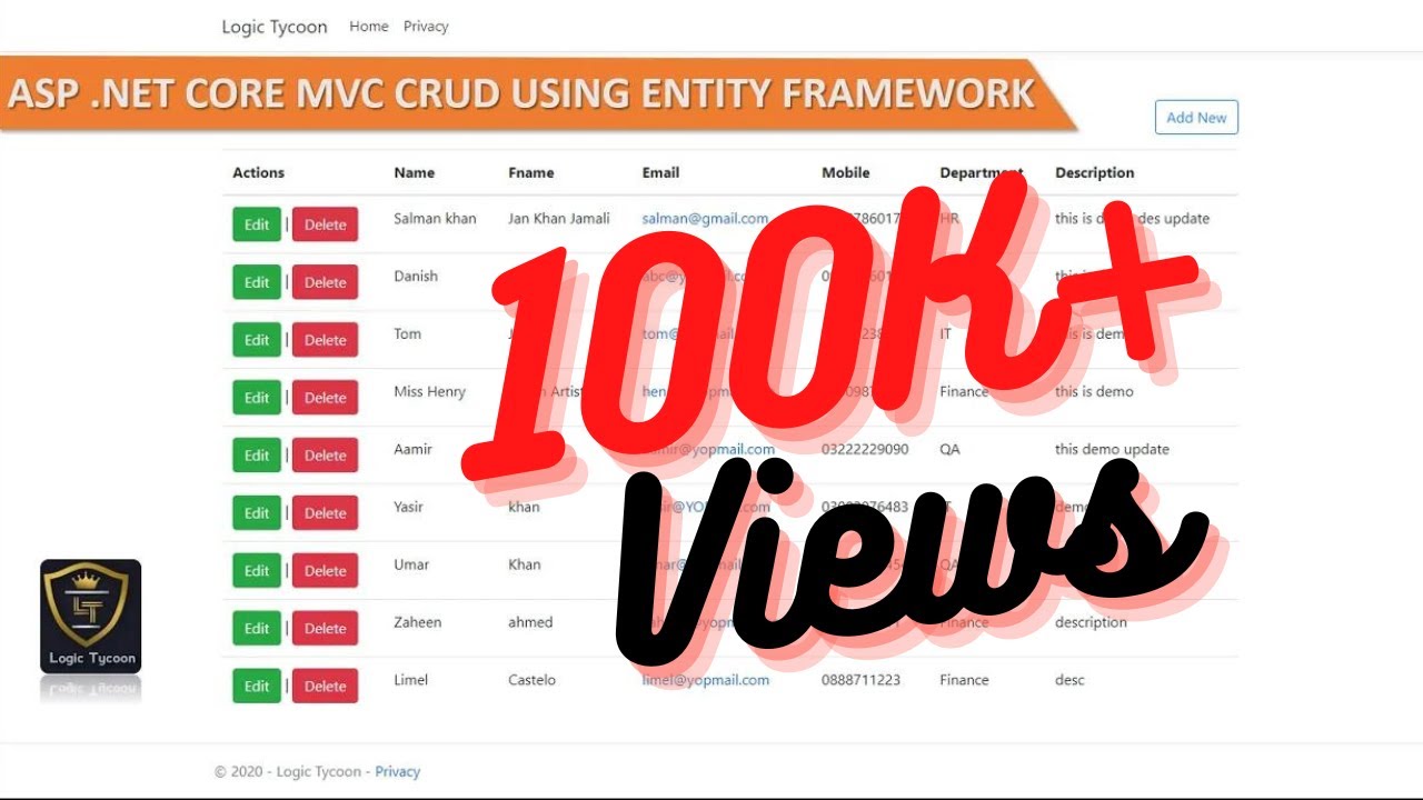 Asp Net Core Mvc Crud Using Entity Framework Urdu Hindi YouTube