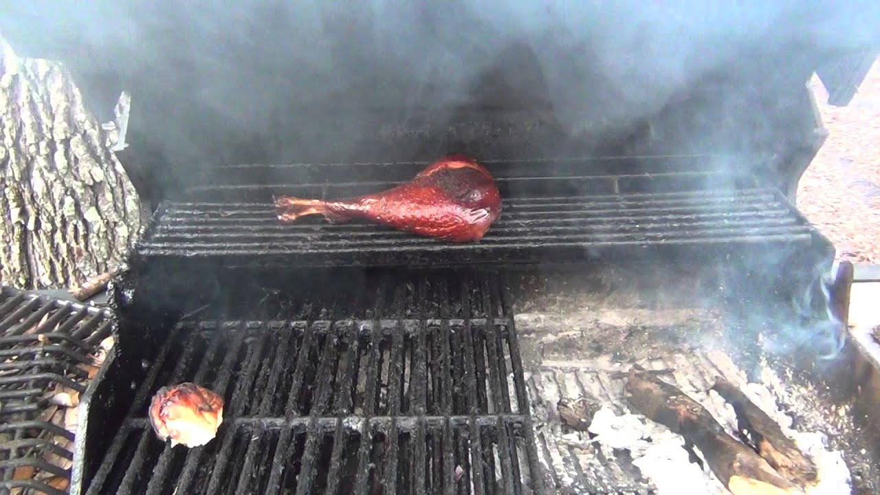 Turkey Leg On Converted BBQ Smoker - YouTube
