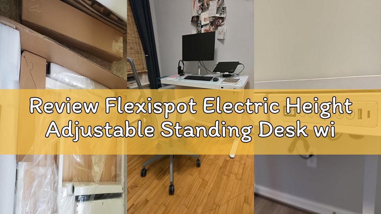 Review Flexispot Electric Height Adjustable Standing Desk with Drawer 48 x 24 Inch Tempered Glass Wh