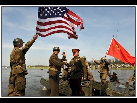 Историческая встреча союзников - СССР и США на Эльбе, Торгау, Германия, 26 апреля 1945, кинохроника