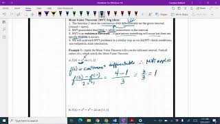 Calculus 5.1 Mean Value Thm Example 3