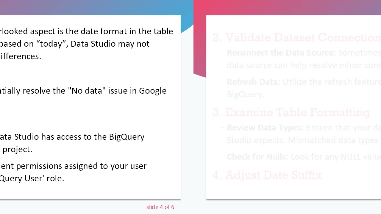 Resolving the No Data Message in Google Data Studio for BigQuery Connections