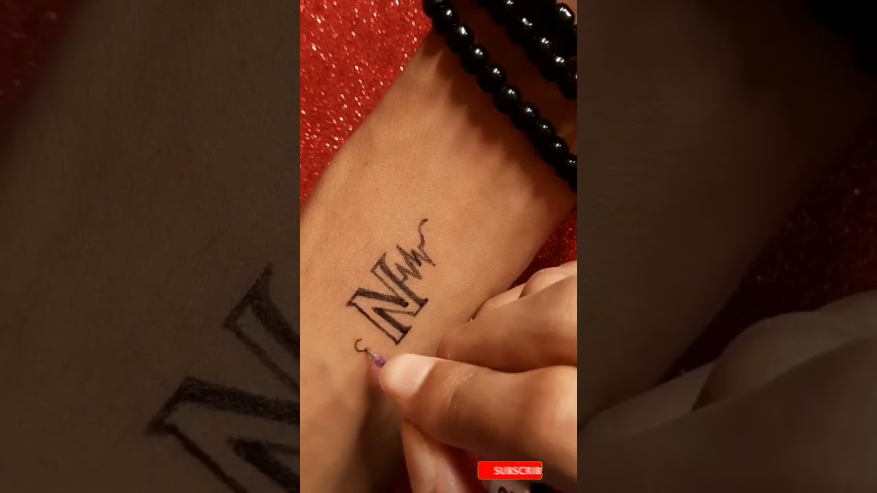 How to make simple N letter tattoo for hand at home.Alphabet N tattoo design for hand.Heart tattoo.