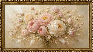 Soft Pink Floral Framed TV Art 4K | Romantic Vintage Painting Screensaver screenshot 1