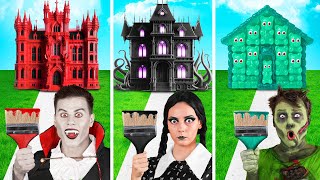 Домики Одного Цвета Челлендж Уэнсдей vs Вампир vs Зомби | Простые Трюки для Декора от Fun Teen
