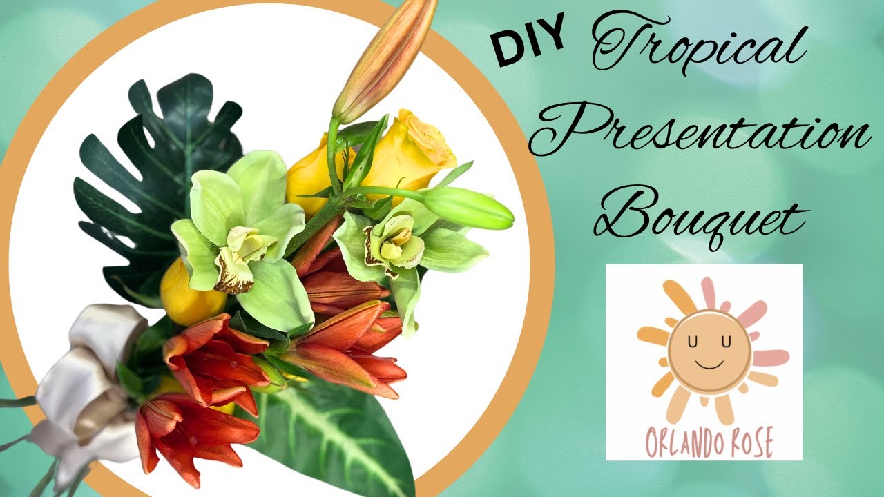 DIY Tropical Presentation Wedding Bouquet Using Fresh and Silk Flowers |