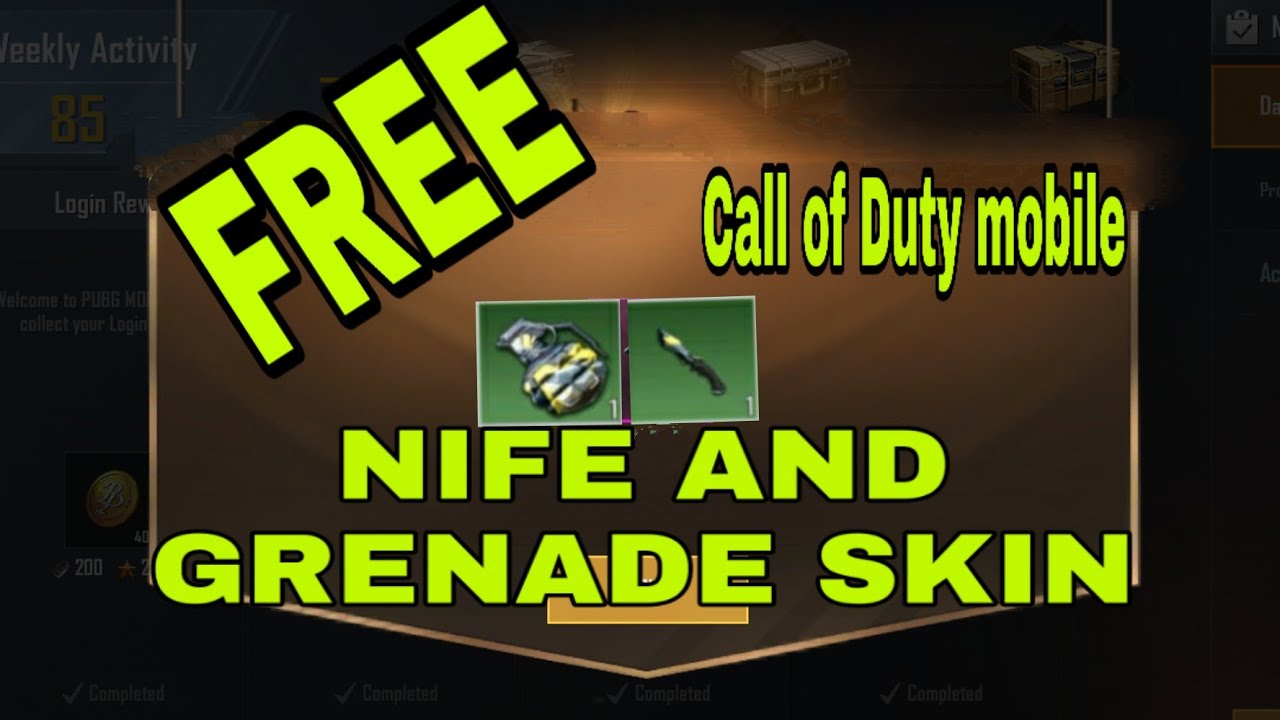 GET A FREE NIFE AND GRENADE SKIN CALL OF DUTY MOBILE