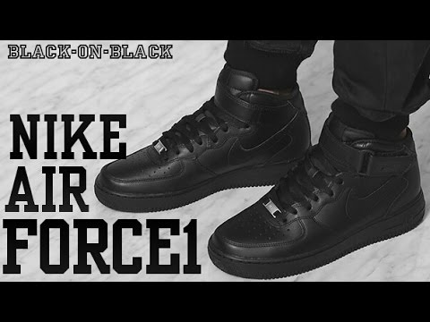NIKE AIR FORCE 1 MId Black ON FEET | Black On Black - YouTube