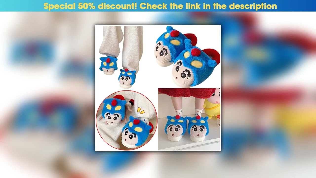 Today Only Crayon Shinchan Men's Warm Cotton Slippers Anime Characters Women's Autumn Winter Home W