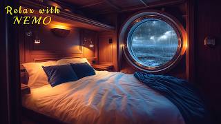 Cozy Boat Bedroom Ambience / Thunderstorm with Heavy Rain and Sea Waves Sounds for Sleep and Relax